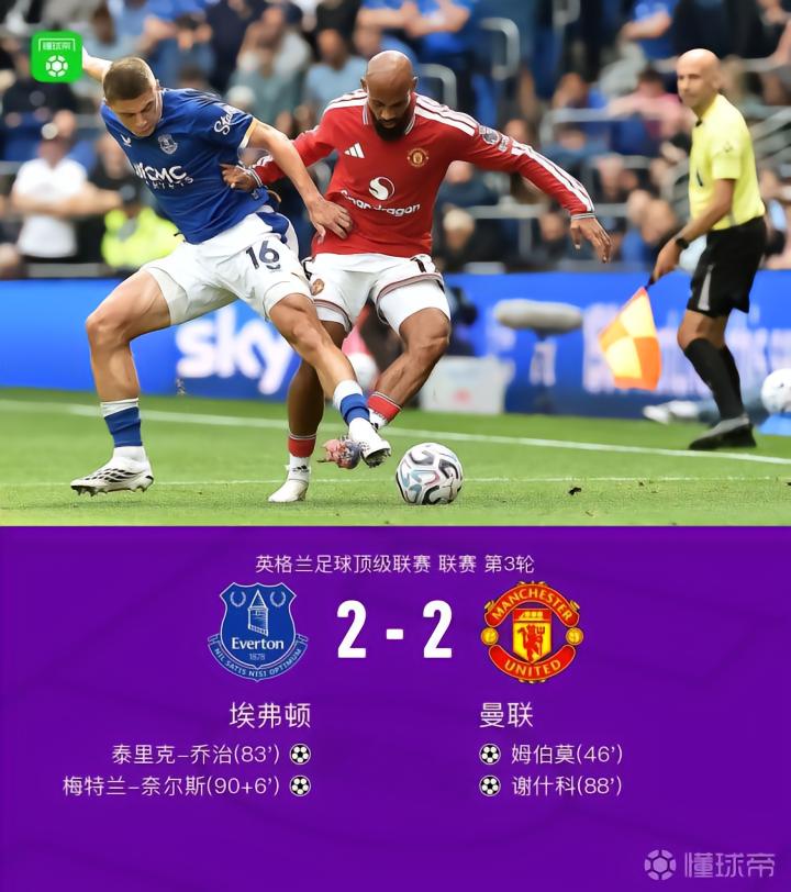 曼联客场2-2战平埃弗顿，姆伯莫闪电破门，奈尔斯绝平